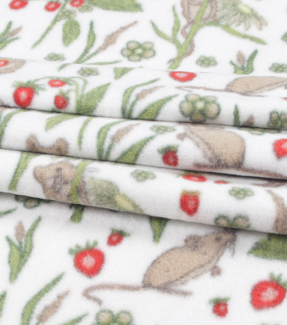 Mice & Strawberry Plants Anti Pill Fleece Fabric