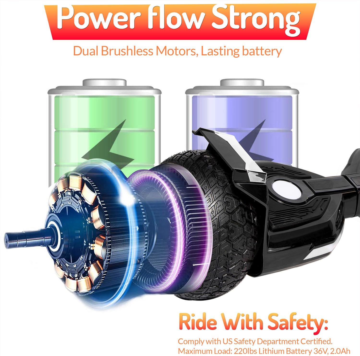 8.5” All Terrain Hover Board, Off Road Self Balancing Scooter with Bluetooth and LED Lights, UL2272 Safety Certified