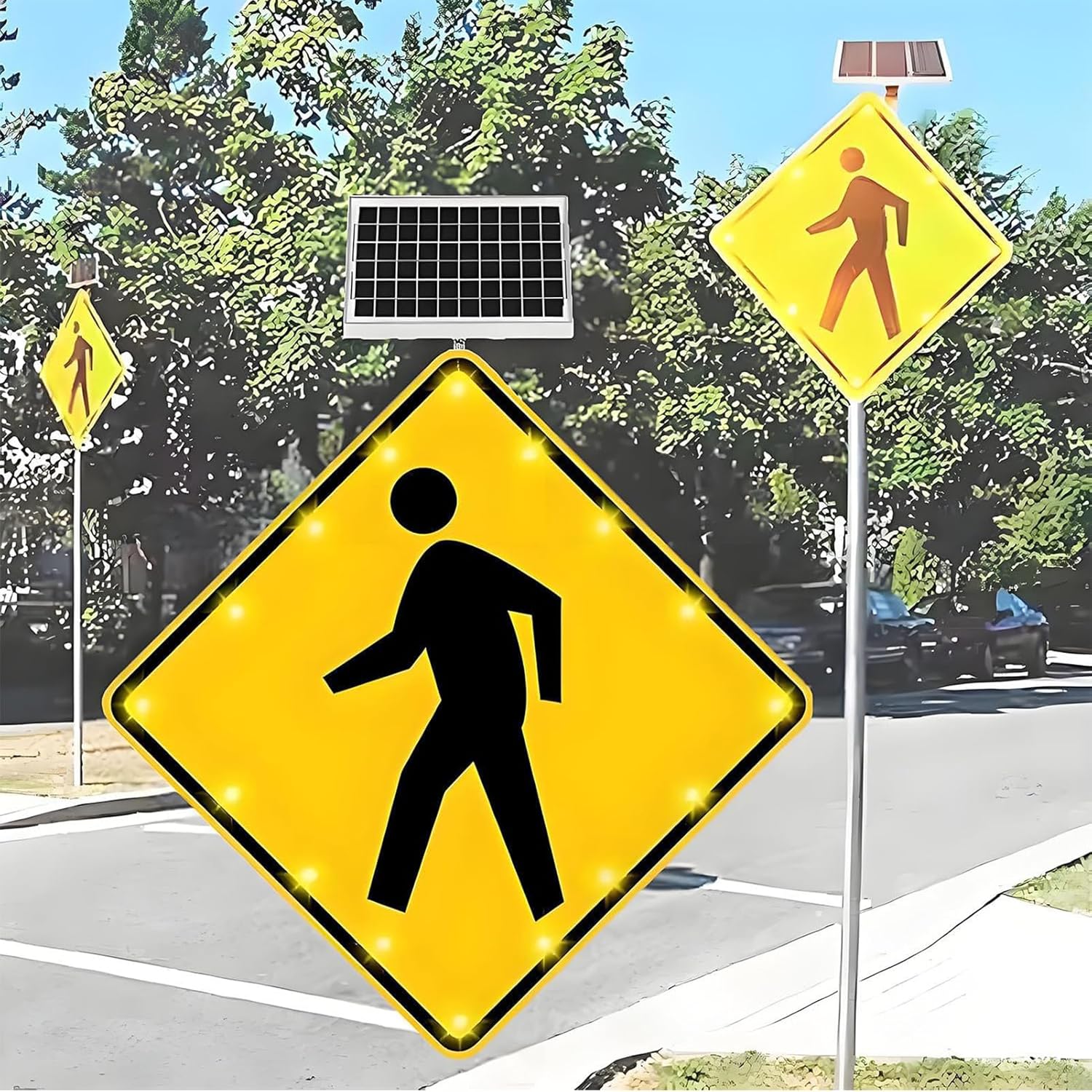 Solar Flashing Pedestrian Crossing Sign, 24