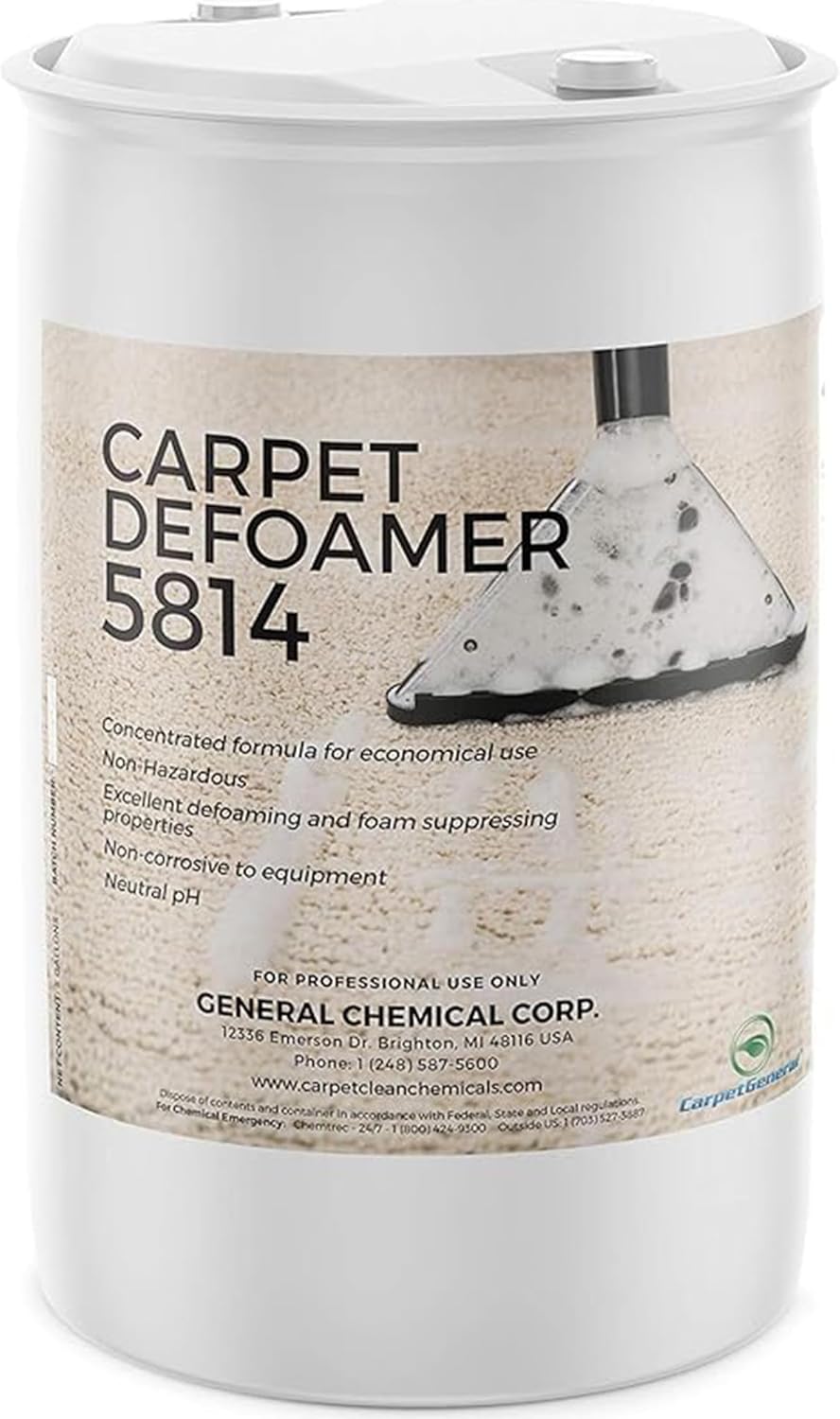CarpetGeneral Carpet Defoamer 5814 -Foam Suppressant for Deep Rug Cleaner Machine & Floor Covering Shampooer for a Heavy-Duty Carpet Cleaner Solution, Neutral Non-Corrosive Silicone Emulsion 55 Gallon