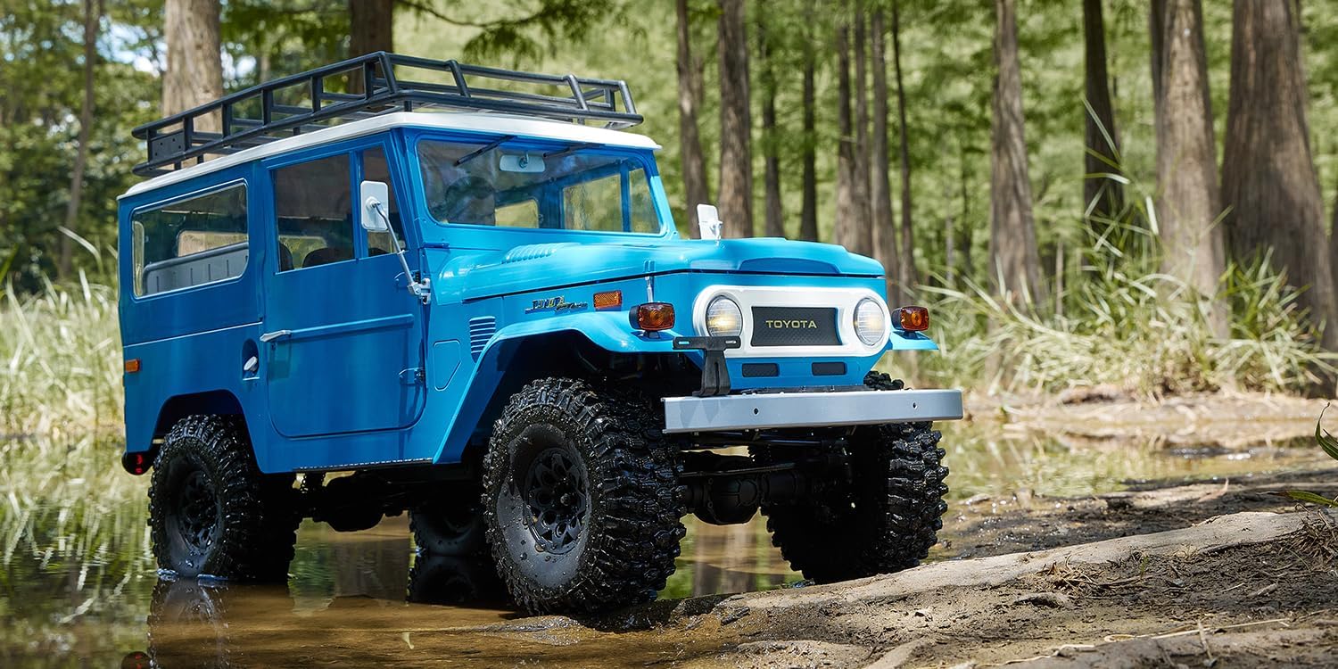EAZYRC X FMS 1/10 Toyota Land Cruiser FJ40 RS with Licensed RC Truck Blue, All Terrain Waterproof 4WD 35T 550 Motor RC Crawler for Adult,2.4Ghz Remote Control, No Battery