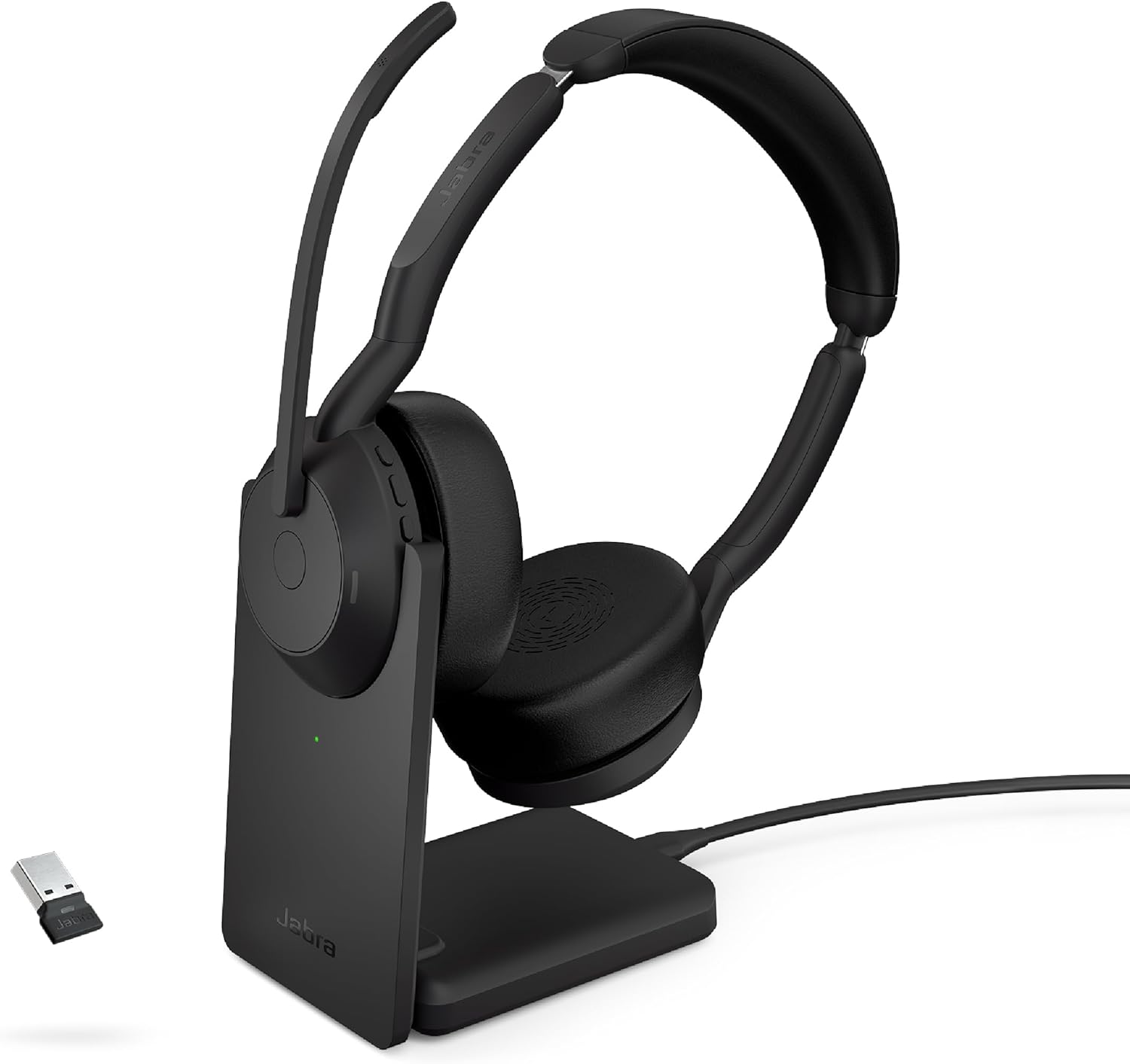 Jabra Evolve2 55 Stereo Wireless Headset - Charging Stand, AirComfort Technology, Noise-Cancelling Mics & Active Noise Cancellation - Works with UC Platforms Such as Zoom & Google Meet - Black