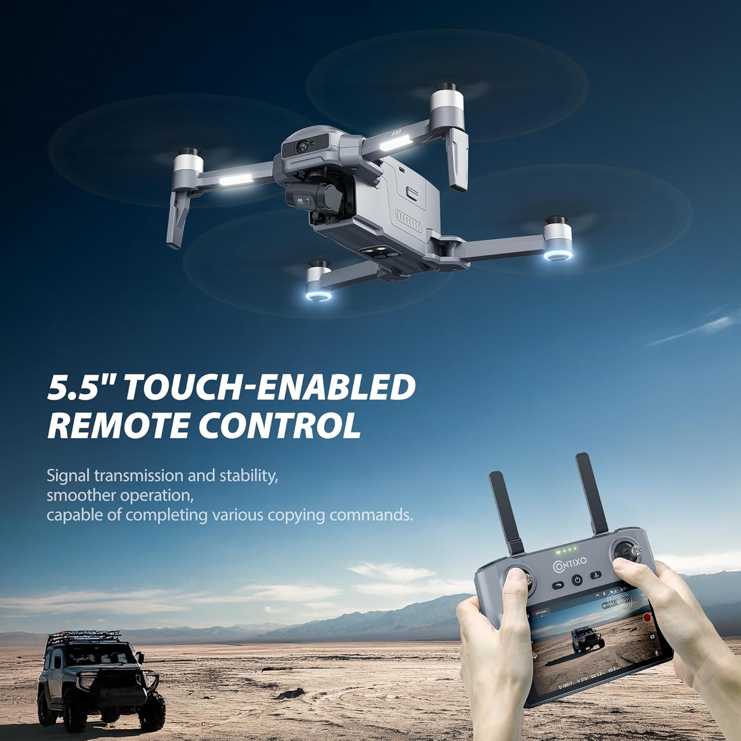 Contixo Drone for Adults, 4K Camera, 2-Axis Gimbal & EIS, Obstacle Avoidance, 5.5
