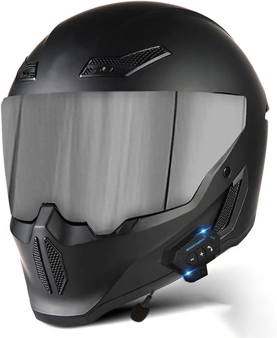 Adult Men Women Motorcycle Bluetooth Modular Helmet, DOT Approved Built-in Dual Speaker Full Face Street Bike Helmet with Flip Up Anti-Fog Visor for Moped BMX ATV Cruiser Scooter