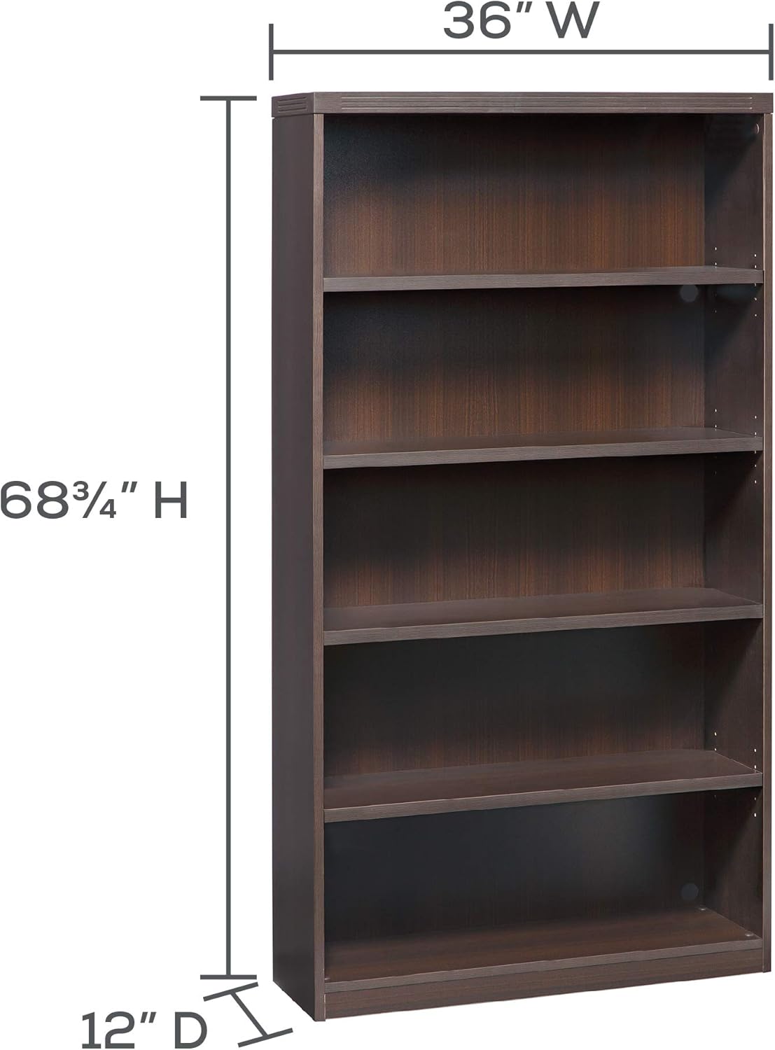 Safco Mayline AB5S36LDC Aberdeen Bookcase, 5 Shelf, Mocha Laminate