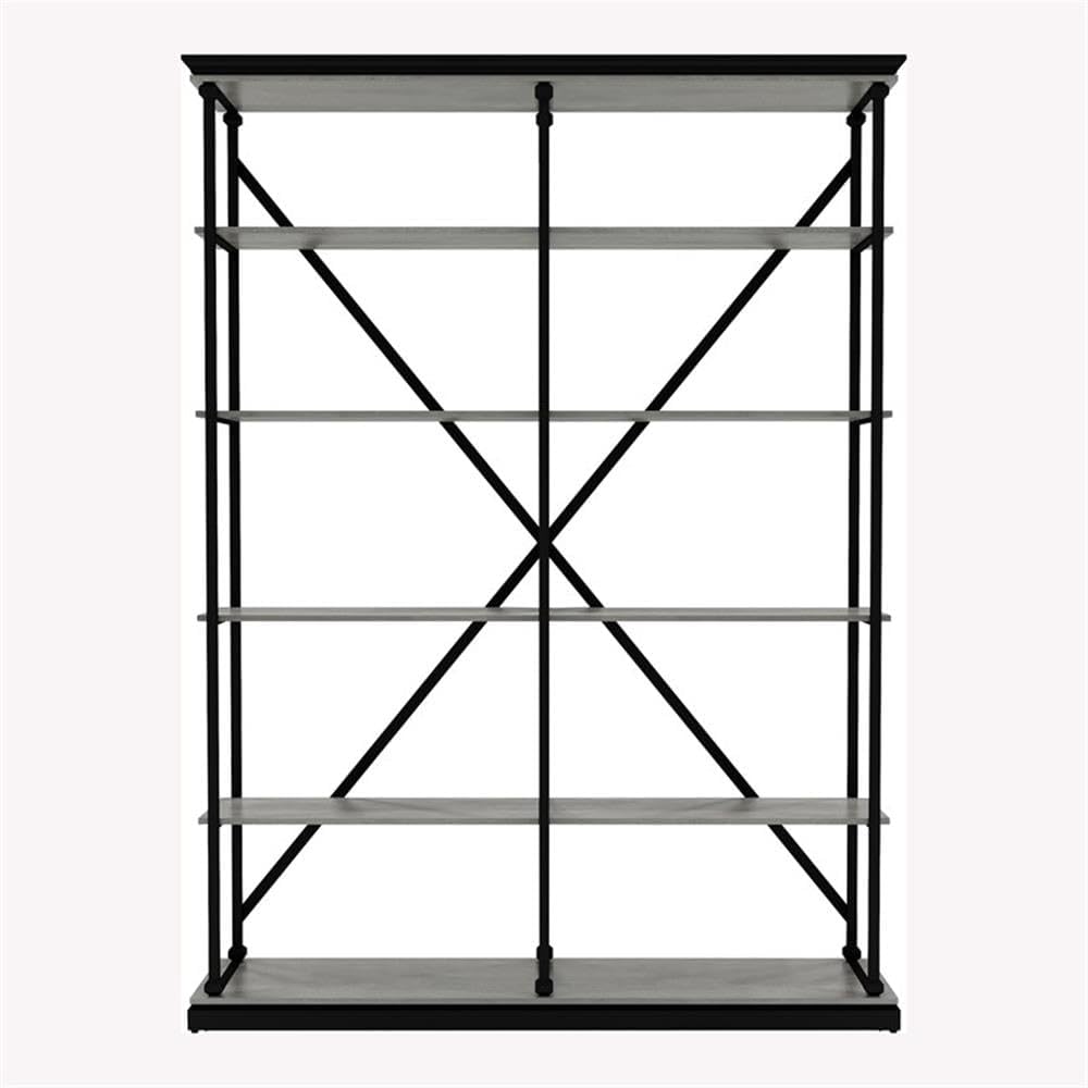BOWERY HILL Industrial Metal 58-Inch Bookcase in Antique Gray