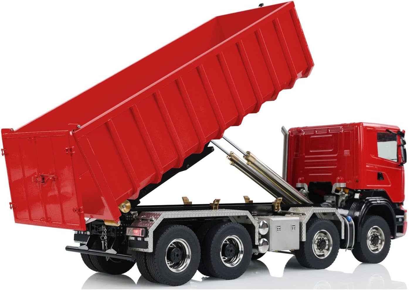 1/14 8x8 RC Hydraulic Full Dump Truck 3-Speed Transmission Roll-on Dumper Trucks for Adult Hobby(Red)