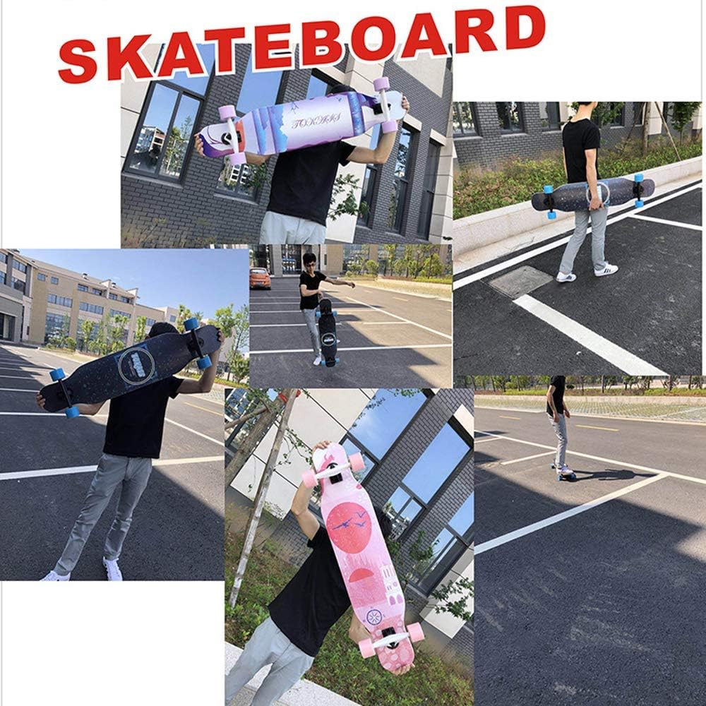 Longboards Skateboard Complete Board 107×26cm 9 Layers of Maple Double Kick Cruiser Skateboard ABEC-11 Bearings for Outdoors Freeride Commuting Cruising with T-Tool + Spare Bearing + Backpack (A)