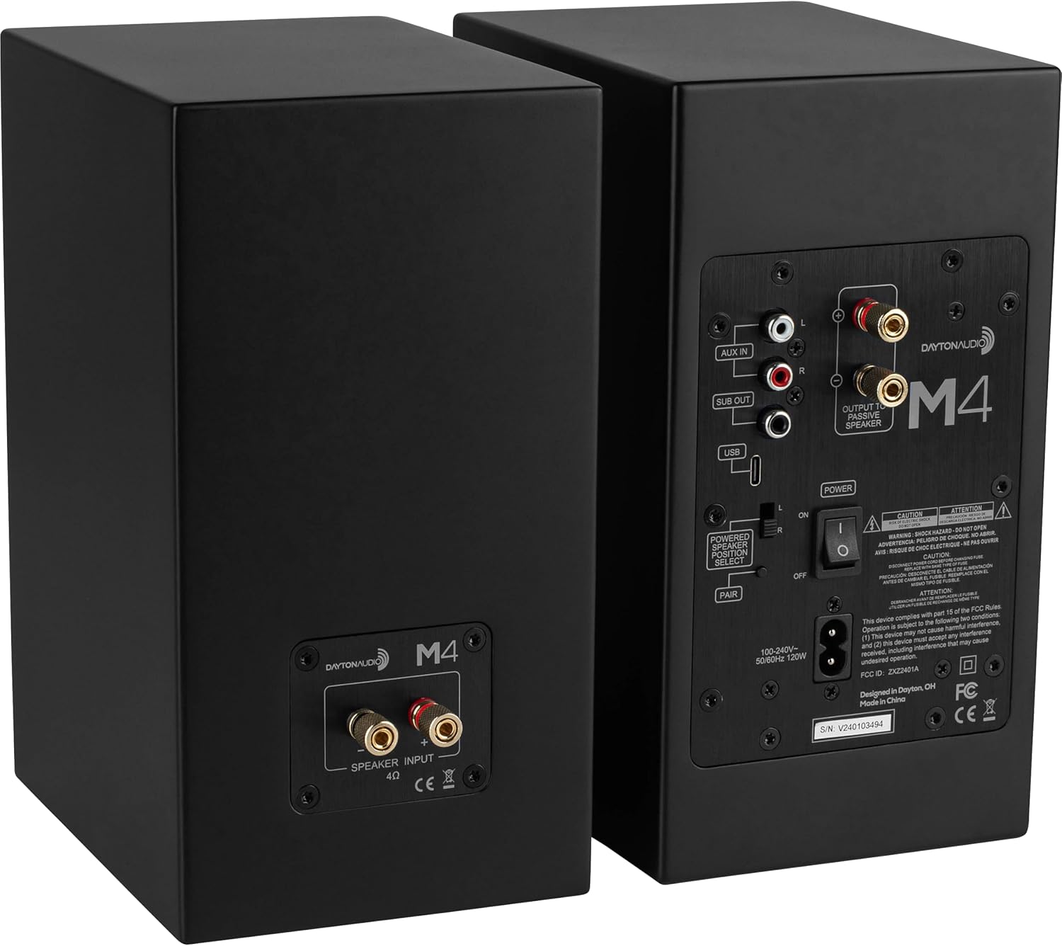 Dayton Audio M4 Powered Desktop Speakers with Bluetooth and USB DAC | Remote Included | 150W Peak Power | Pair (Black, 4in)