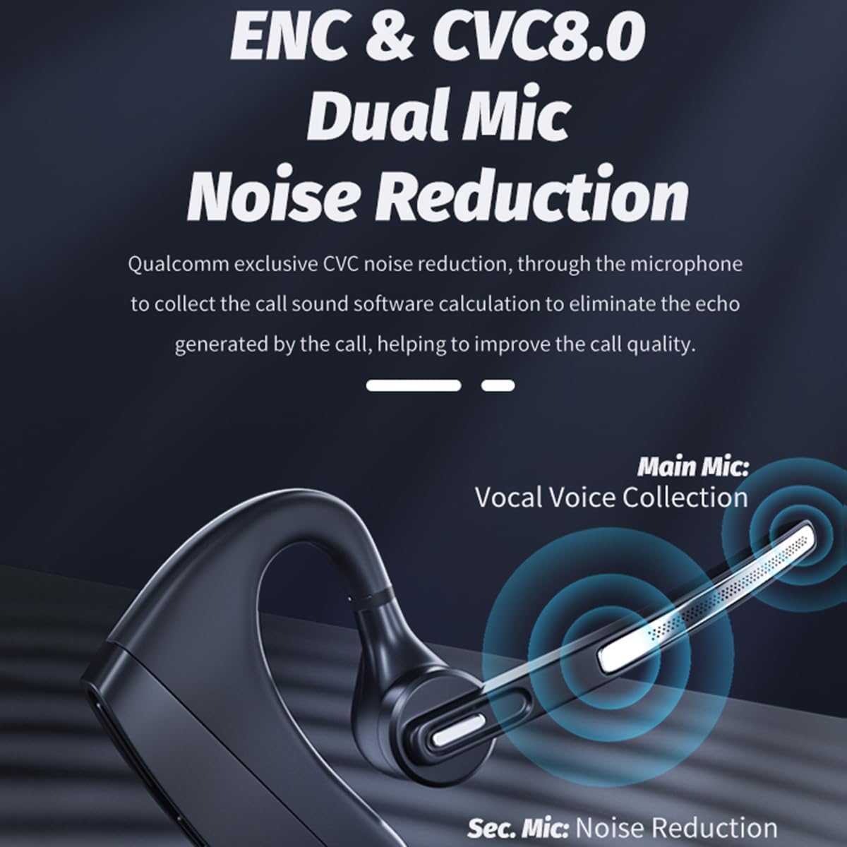 Bluetooth Headset Wireless Bluetooth Earpiece, 10 Hrs HD Talktime CVC8.0 Dual Mic Noise Cancelling Hands Free Bluetooth Earpiece for Cell Phone iPhone Android Driving Business Office