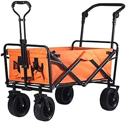 Collapsible Wagon Cart with Wheels Foldable Folding Wagons Carts Silent Universal Wheels,Outdoor Folding Utility Wagon with Brakes Foldable Hand Cart for Beach Camping and Gardening Large Ca