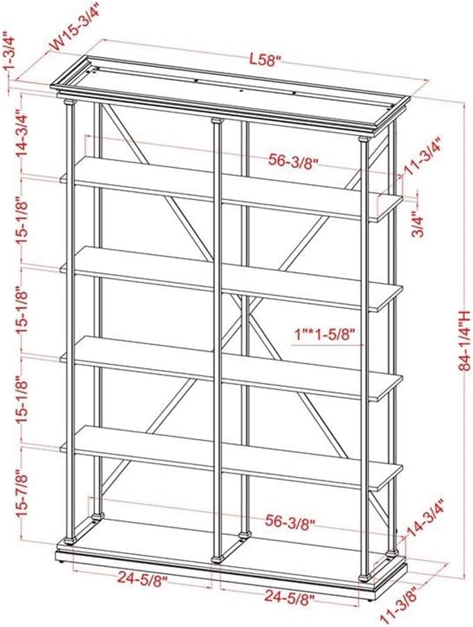 BOWERY HILL Industrial Metal 58-Inch Bookcase in Antique Gray