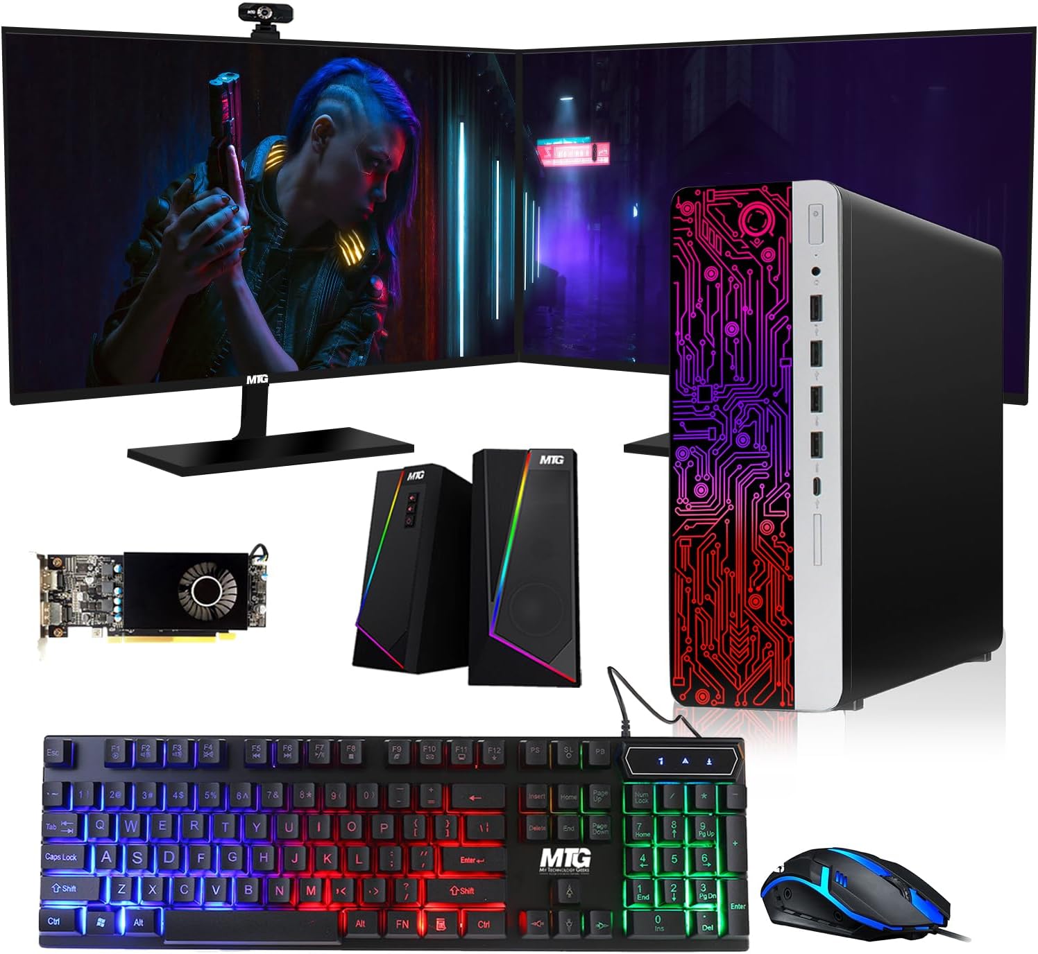 HP G3 Gaming Desktop PC, Intel Core i7 6th Gen, AMD RX 550 Graphics, 32GB RAM, 1TB SSD + 3TB HDD, 24 Inch Dual Monitor, RGB Keyboard Mouse, Speaker, Webcam, Windows 11 Pro (Renewed)