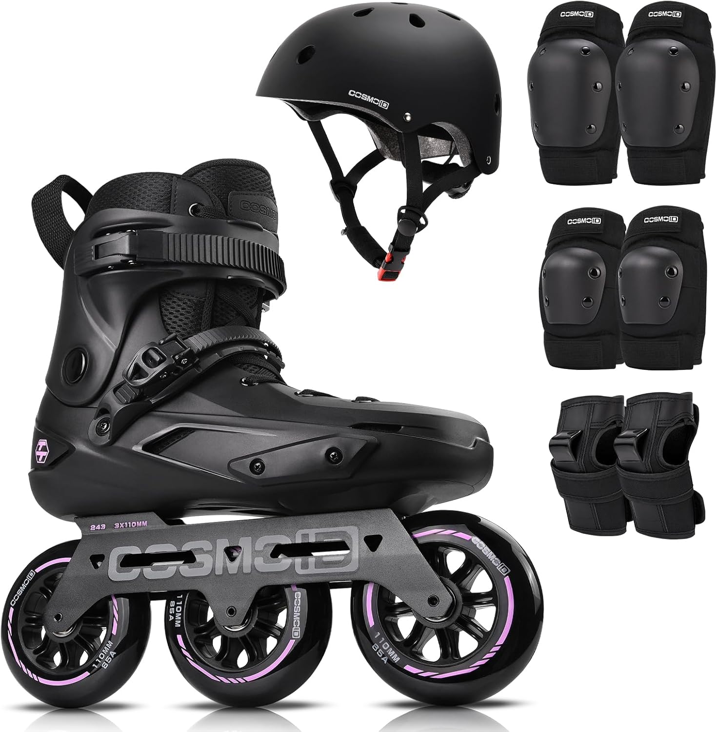 TT3 Inline Skates Bundle with Helmet & Protective Gear – Adult Roller Skates Blades 3-Wheel 110mm High Performance Skates with Knee Pads, Elbow Pads & Wrist Guards for Men & Women, Multi-Sport