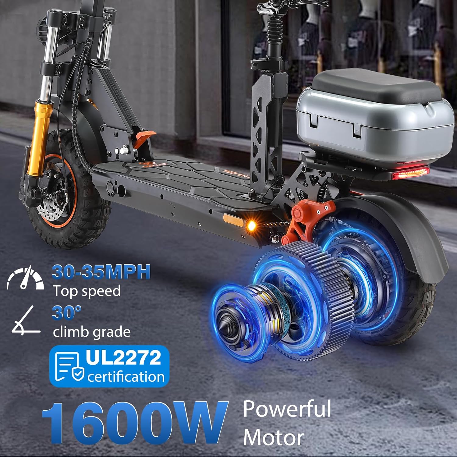 Off Road Electric Scooter for Adults – 5000W/1600W Fast E Scooter, 35/50Miles Long Range, 35/45MPH Max Speed, Heavy Duty 400 LB Capacity,Foldable Kick Scooter with Full Suspension for Commuter Outdoor