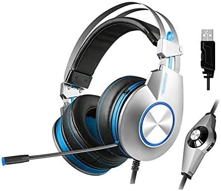 Head Set Gaming Headset with Mic 7.1 Surround Sound Soft Memory Earmuffs Compatible with PC Laptop Accessories (Color : Blue) (Color : Red) (Blue)