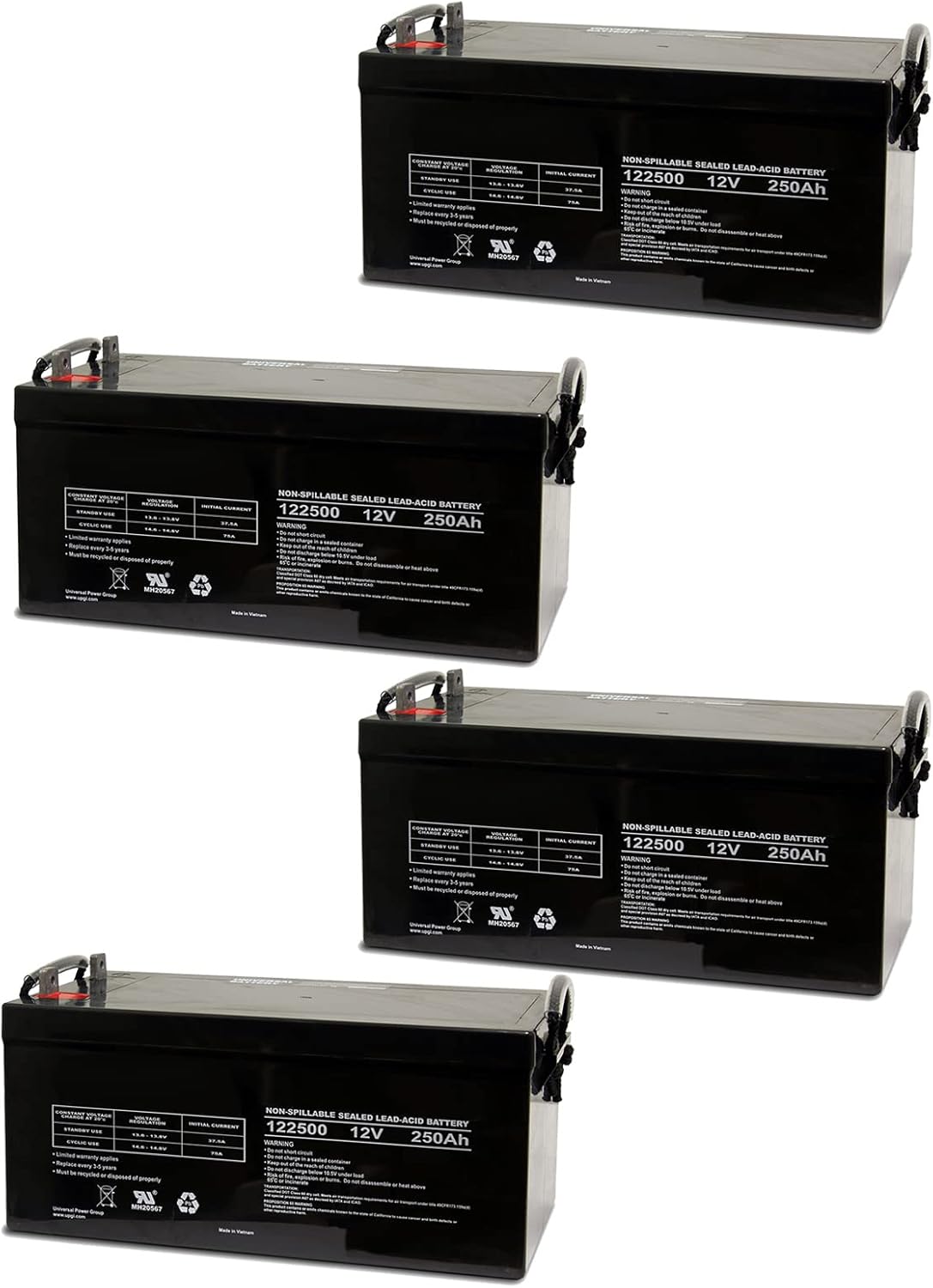 Exell Battery (4-PACK) 12V 250Ah 8D AGM Battery for Watercrafts Solar Power Storage Medical Mobility Snowmobiles Access Control Devices Security UPS Systems Mobility Products Wheelchairs & Scooters