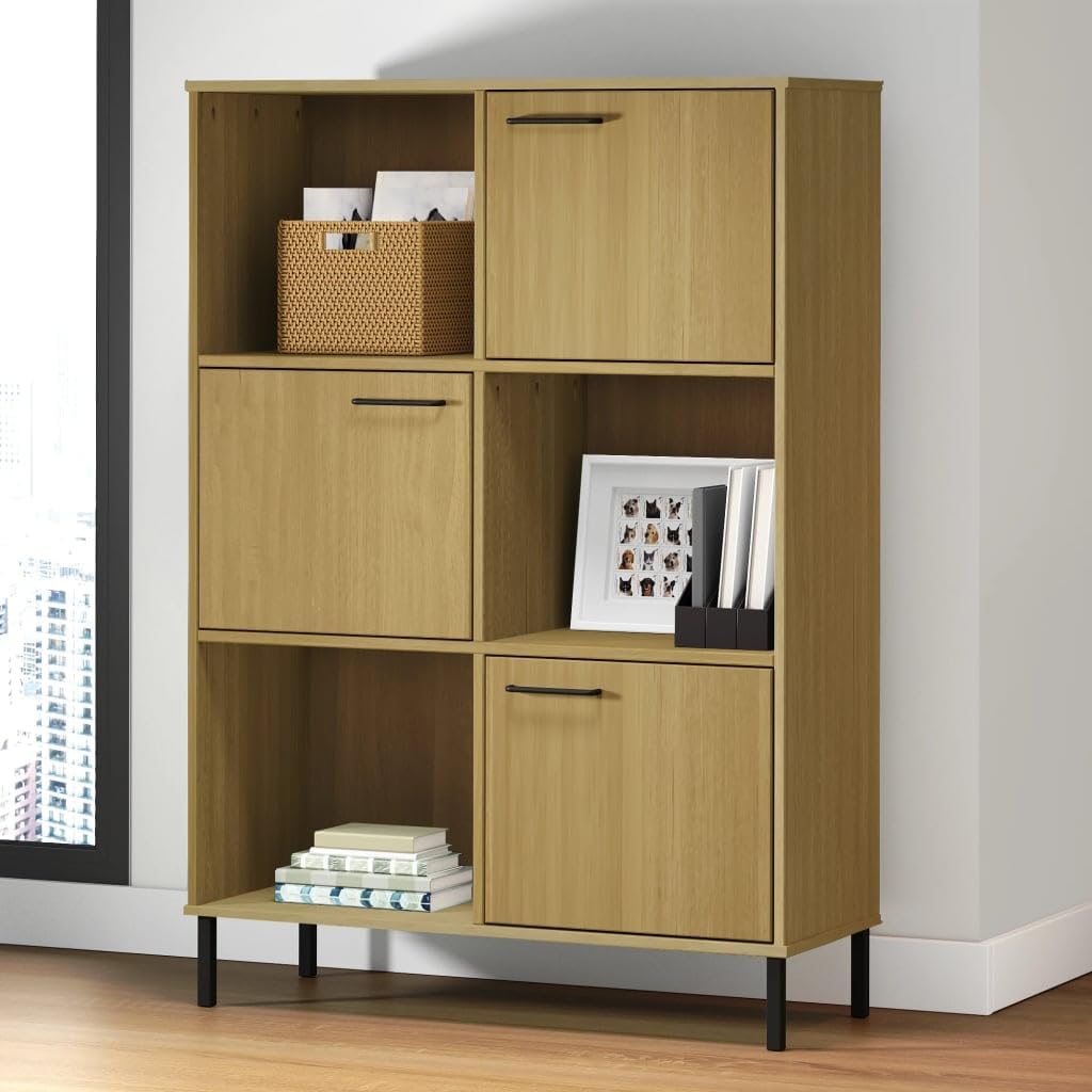 VRAXO Bookcase with Metal Legs Brown 35.4