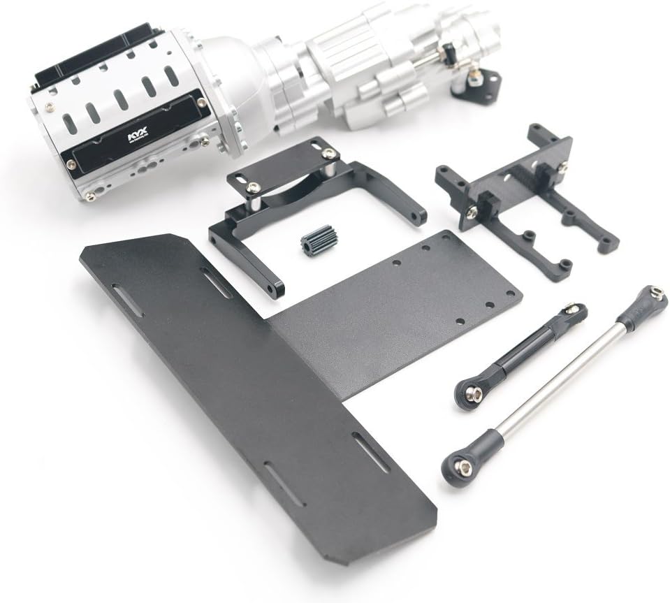 KYX Racing V8 Engine Motor 2 Speed Gearbox + Axle Servo Mount + Modified Battery Tray Set for 1/10 Rc Crawler SCX10 II
