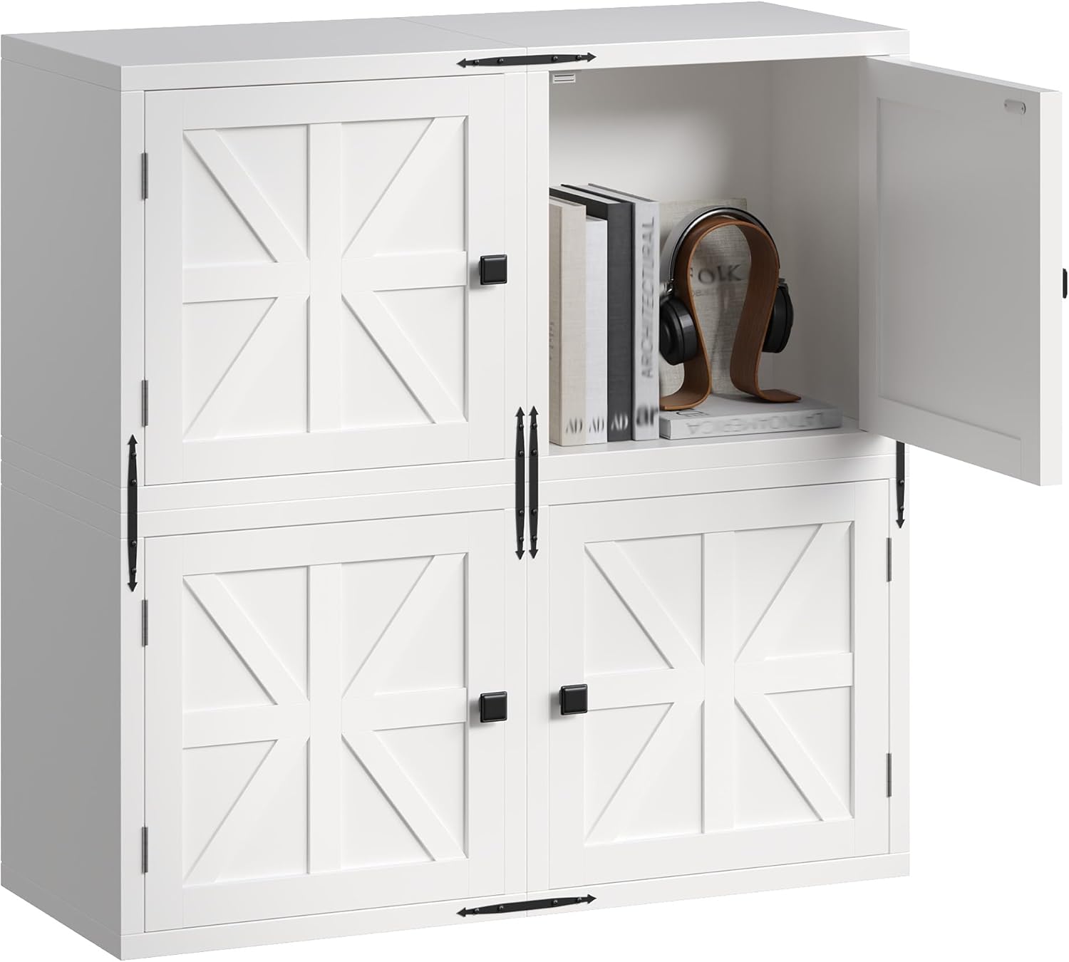 Homkdom 4-Tier Stackable Cube Storage Organizer, DIY Cube Storage Bookcase with Doors & Anti-Tip Design, Book Shelf for Bedroom, Office, Dorm,30