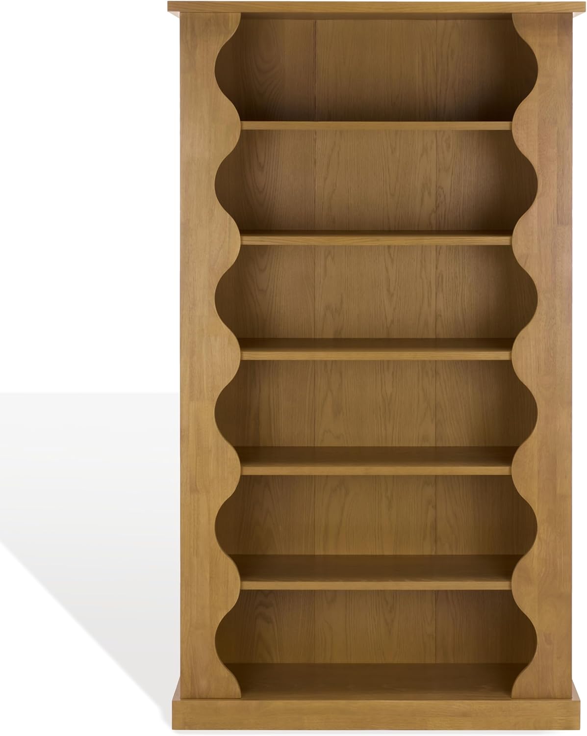 SAFAVIEH Couture Collection - Tristyna Natural Brown Wood 6-Shelf Bookcase with Sculpted Side Panels, Modern Oak Veneer Display (SFV4245B)