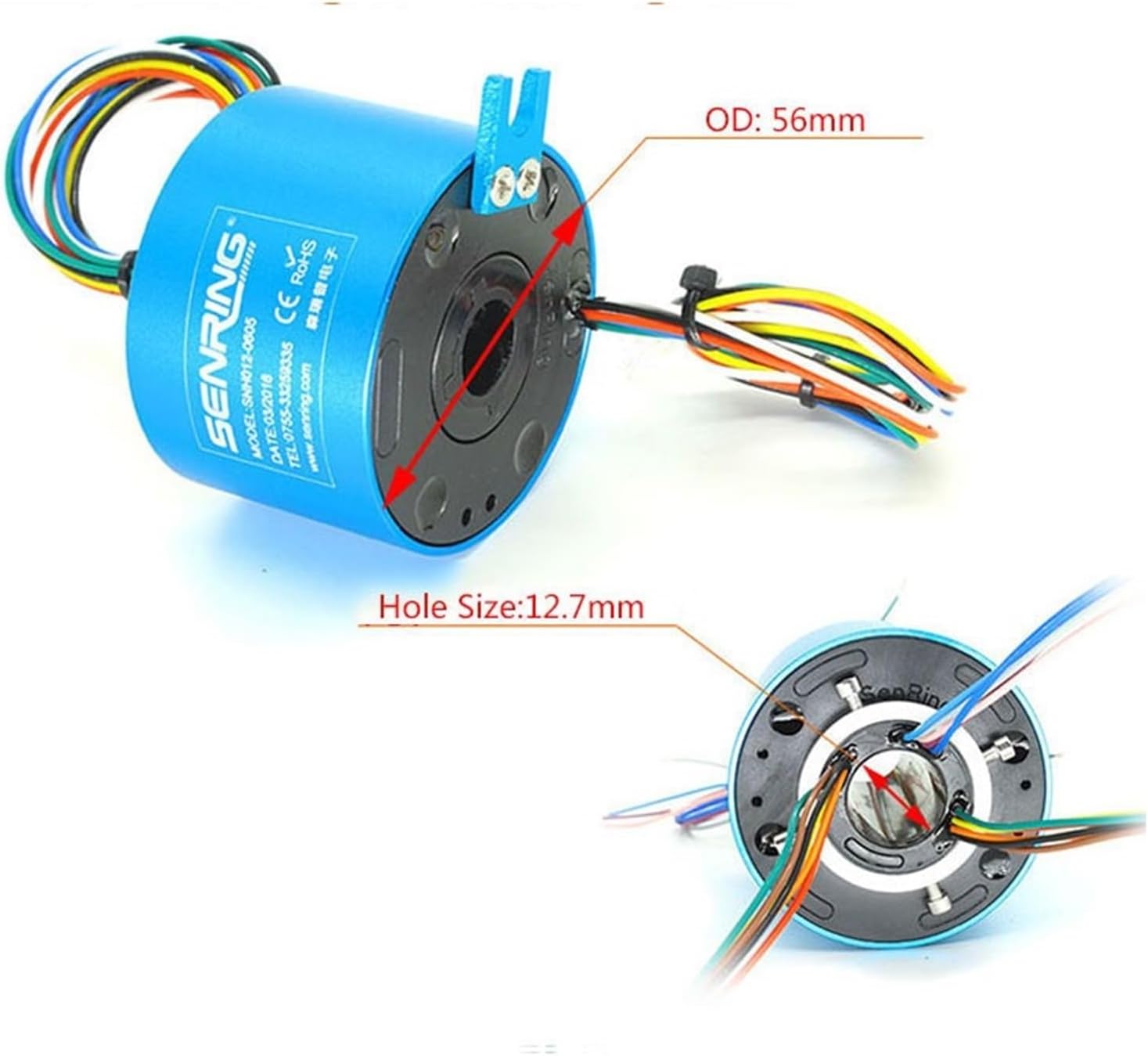 Small Through Hole Slip Ring 12.7mm Bore Size 2/3/4/6 Wires 2A/5A/10A Precious Metal Contacts for Light Duty OD56mm(12.7X56mm 4CH 2A)