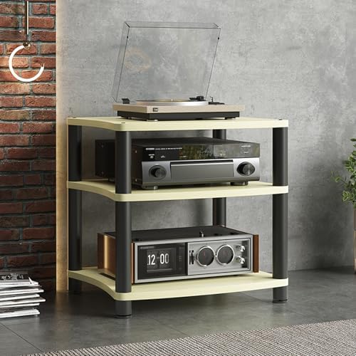 Gaming TV Stand & Audio Media Rack 3-Tier Stereo Tower Compact Entertainment Center for Living Room Record Player Table Black (65.5cm/25.8in)