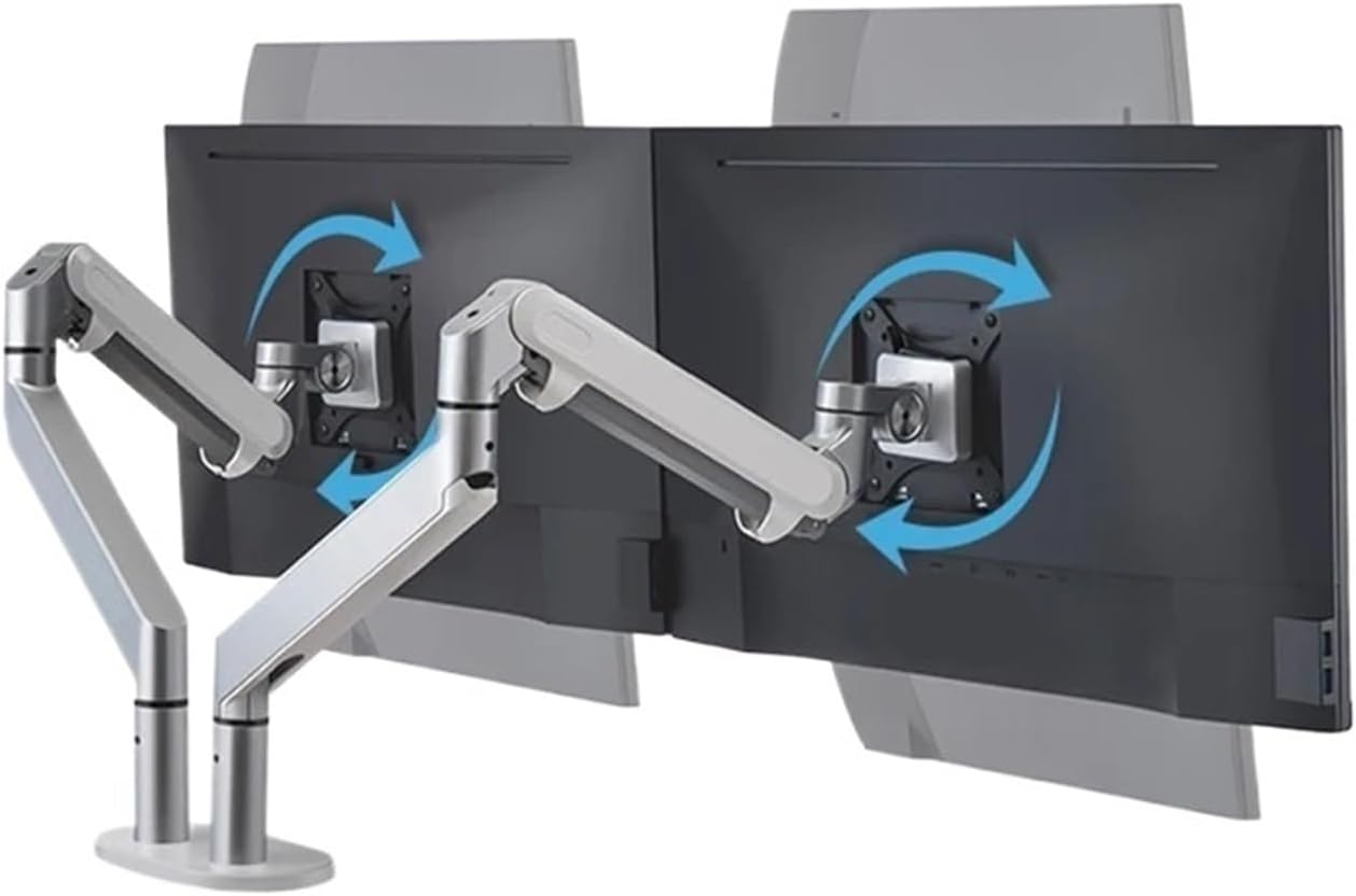 OZ-2 Dual Arm Monitor Mount Desktop Stand Full Motion Aluminum 17-32 Inch Monitor Stand Gas Spring Arm Loading 2-8 kg/Stand(Silver Grey)
