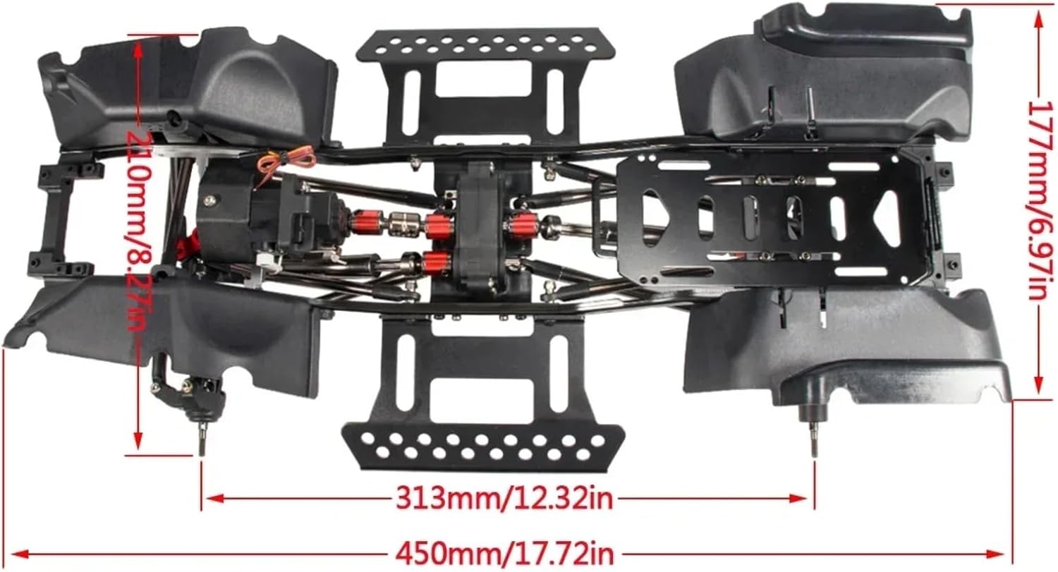 RC Upgrade Accessories for Wrangler for SCX10 1/10 2-Speed Transmission for Chassis Kit Frame with for Rock Slider Body Wheelbase Fender Flares RC Crawler 313mm(Chassis Set)