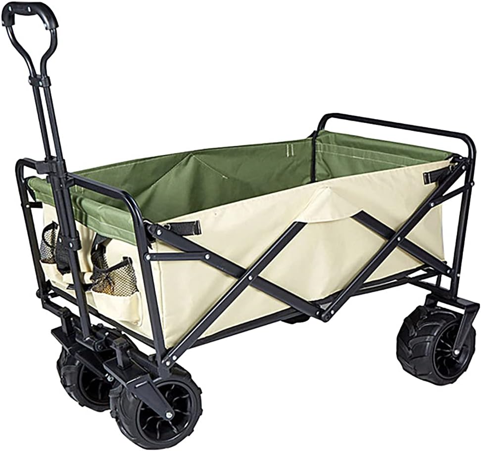 Foldable Wagon The 600D Oxford Cloth is Durable and Can Be Easily Stored in 3 Seconds Different Parts are Equipped with Different Fixing Buckles Easy to Carry Beige + Olive Green