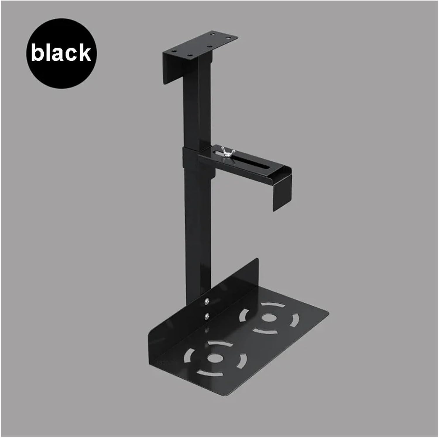 Metal computer case bracket under the table wall-mounted CPU bracket adjustable computer main frame host lifting bracket bracket(Black)