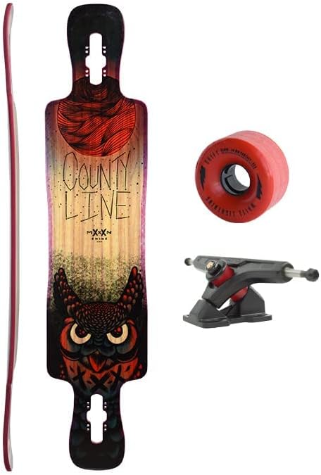 County Line Complete - Longboard Skateboard, Waterproof, Durable, Lightweight, Cruiser, by Moonshine Manufacturing (Soft Flex Complete with Trucks & Wheels)