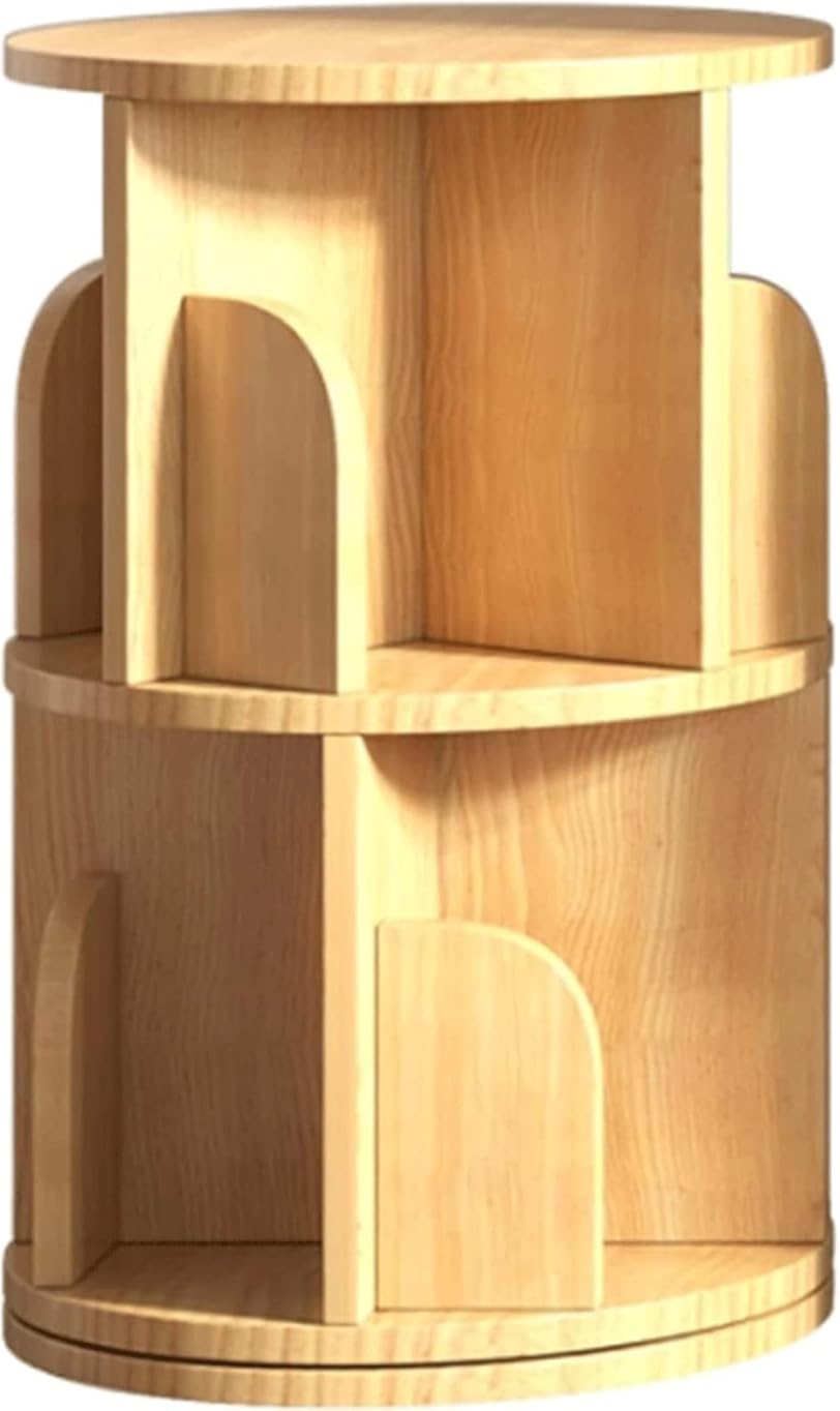 OLOTU Sturdy Bookshelf Solid Wood Stereo Rotation Bookcase Round Storage Organizer Thick Frame Bottom Display Rack for Living Room Book Rack