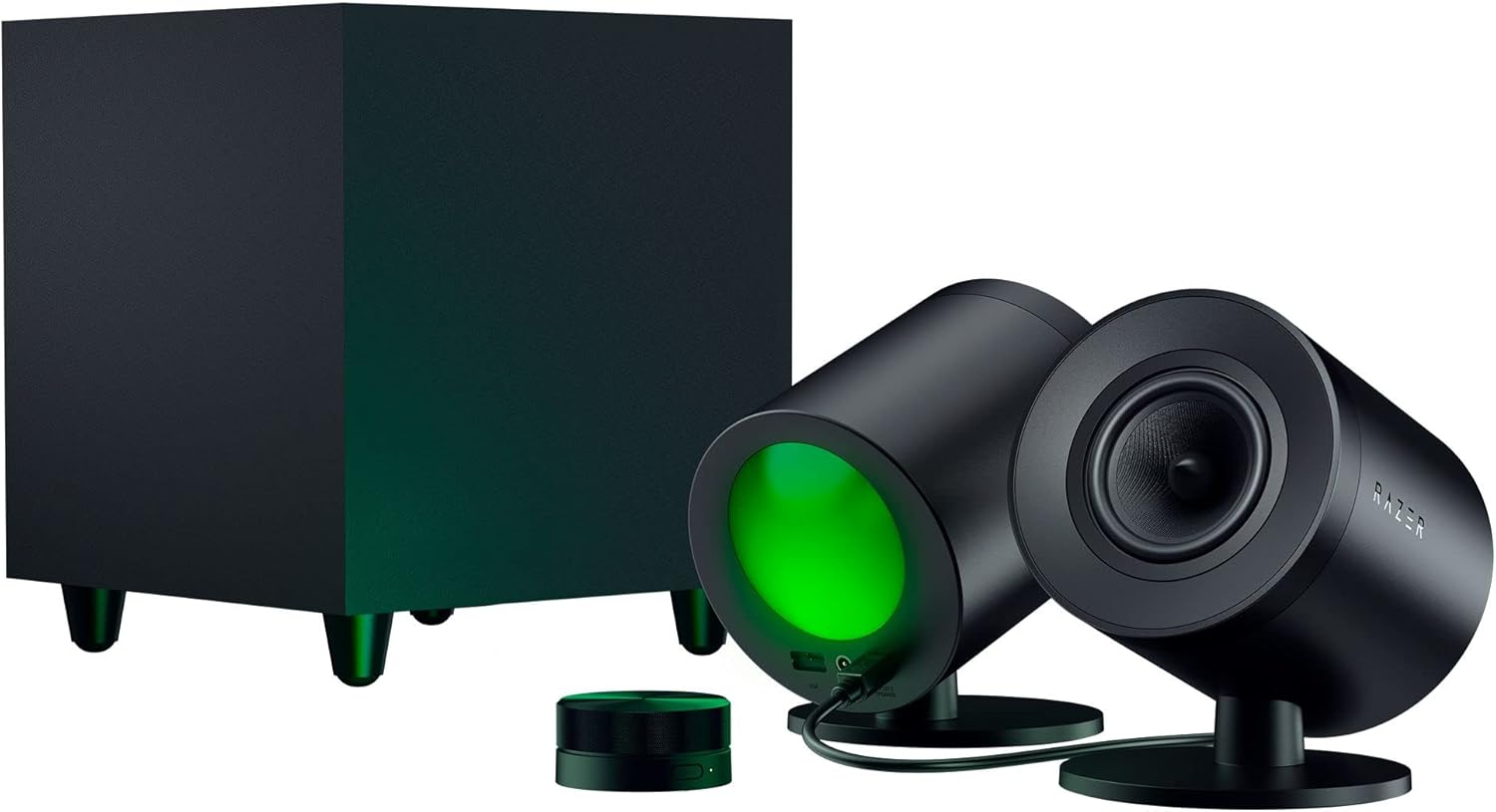 Razer Nommo V2 Pro - 2.1 PC Gaming Speakers Wireless Subwoofer: THX Spatial Audio - Projection Chroma RGB - Full-Range Drivers - Wireless Down-Firing Subwoofer - Wireless Control Pod