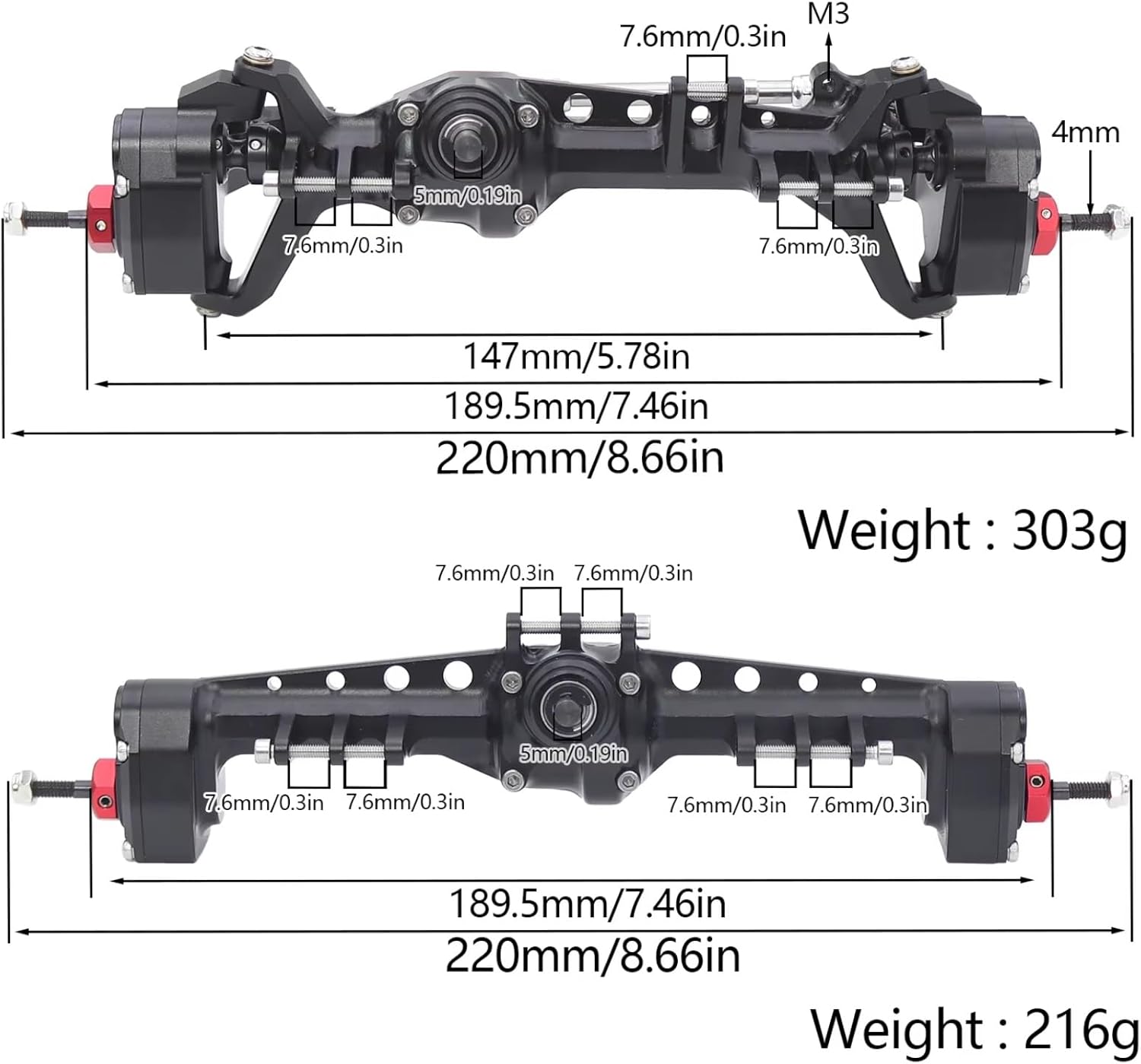 RC Axle Models For SCX10 III AR45P 1/10 Aluminum Offset Front Rear Portal Axle Set With 3-Section CVD Driveshaft Two Servo Mount RC Crawler Car(Silver,1set)