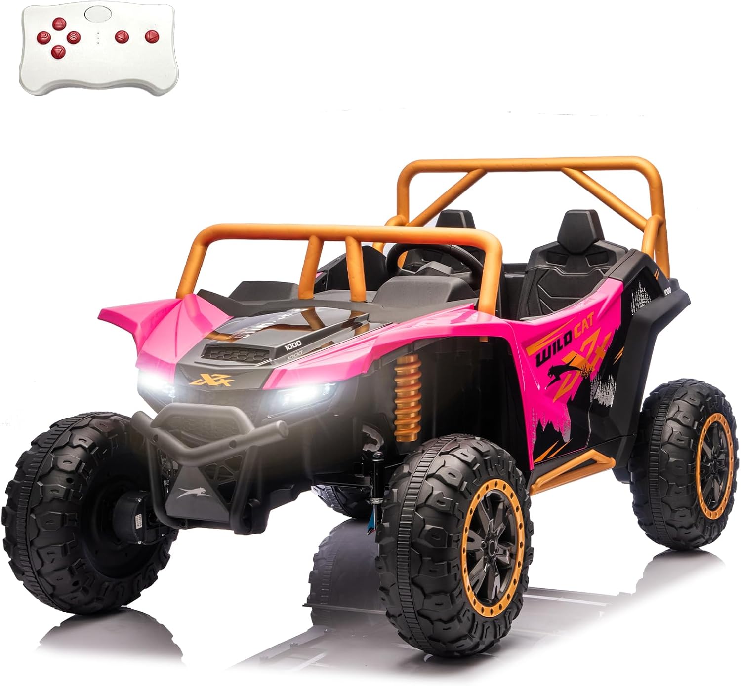 24V 4WD 10Ah 2-Seater Kids Ride On UTV XXXL with Parents Remote Control, 4X4 Off-Road Battery Powered Electric Toy Car Side by Side for Big Kids,4 Powerful Wheeler, Pink