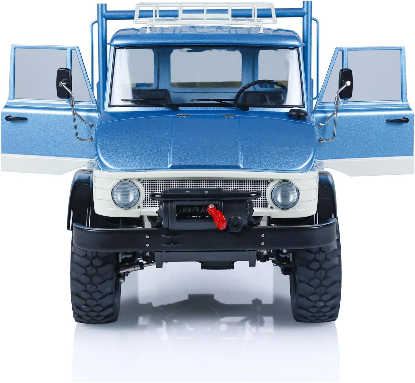 LESU RC Climbing Truck Model 4X4 1/10 Rave UM406 RC Off-Road Vehicles Crawler Cars 2-Speed Transmission Winch Roof Rack Blue White