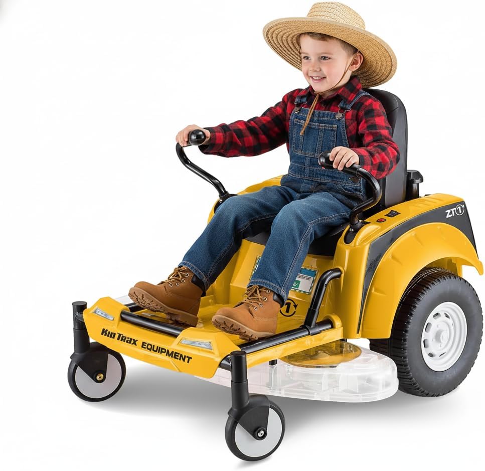 Kid Trax 12V Zero Turn Lawn Mower Tractor Toy - Riding Lawn Mower, Outdoor Toys, Kids Electric Car, Ride On Tractor, Dual Handle, Twist and Turn, Speed to 3MPH, Max Weight of 77lbs, Age 3-7, Yellow