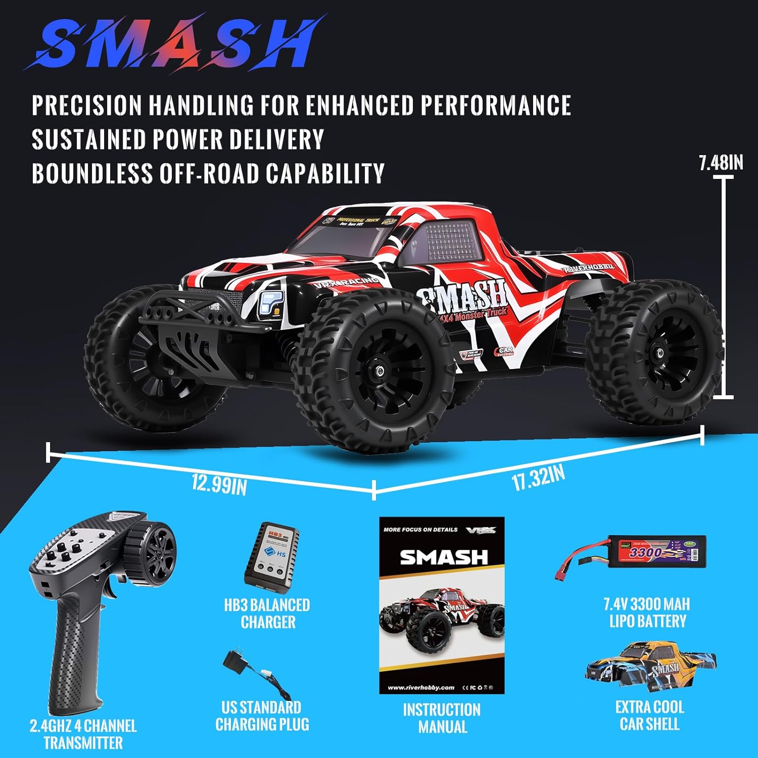 1:10 RC Cars for Adults-4WD Off-Road Monster Truck with Waterproof Brushless Motor&2.4 GHz Remote Control,30+ Mph High-Speed Hobby Grade RTR,Fully Adjustable Suspension for All Terrain