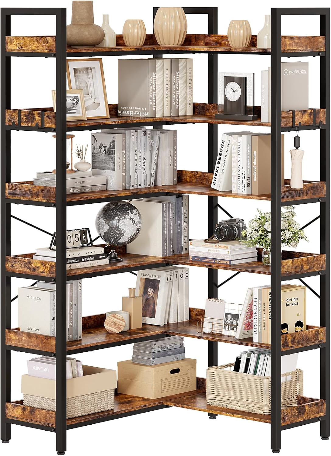 KOUSEI 6-Tier L-Shaped Reversible Corner Bookshelf, 69