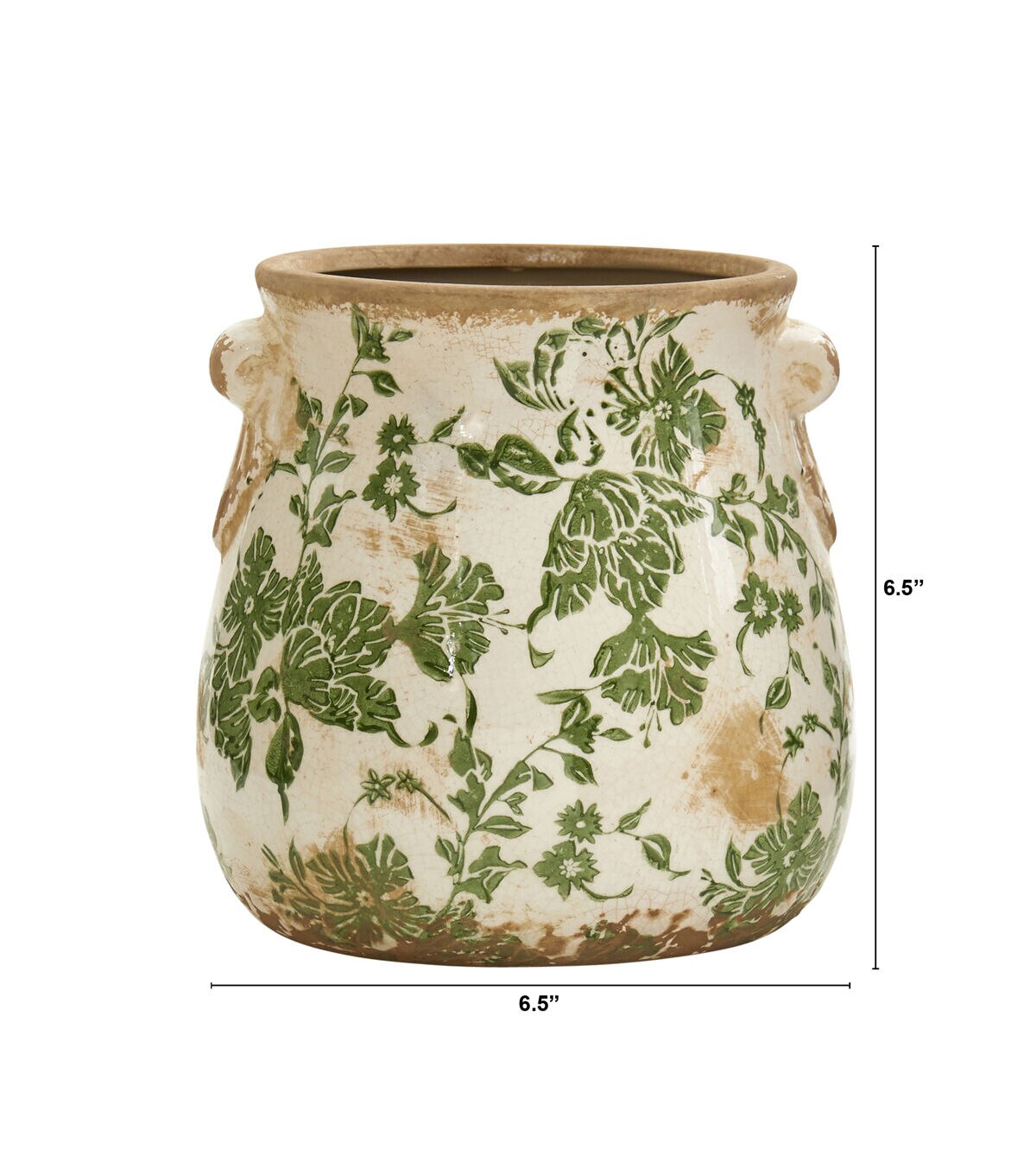 Nearly Natural 6.5 Tuscan Ceramic Green Scroll Planter