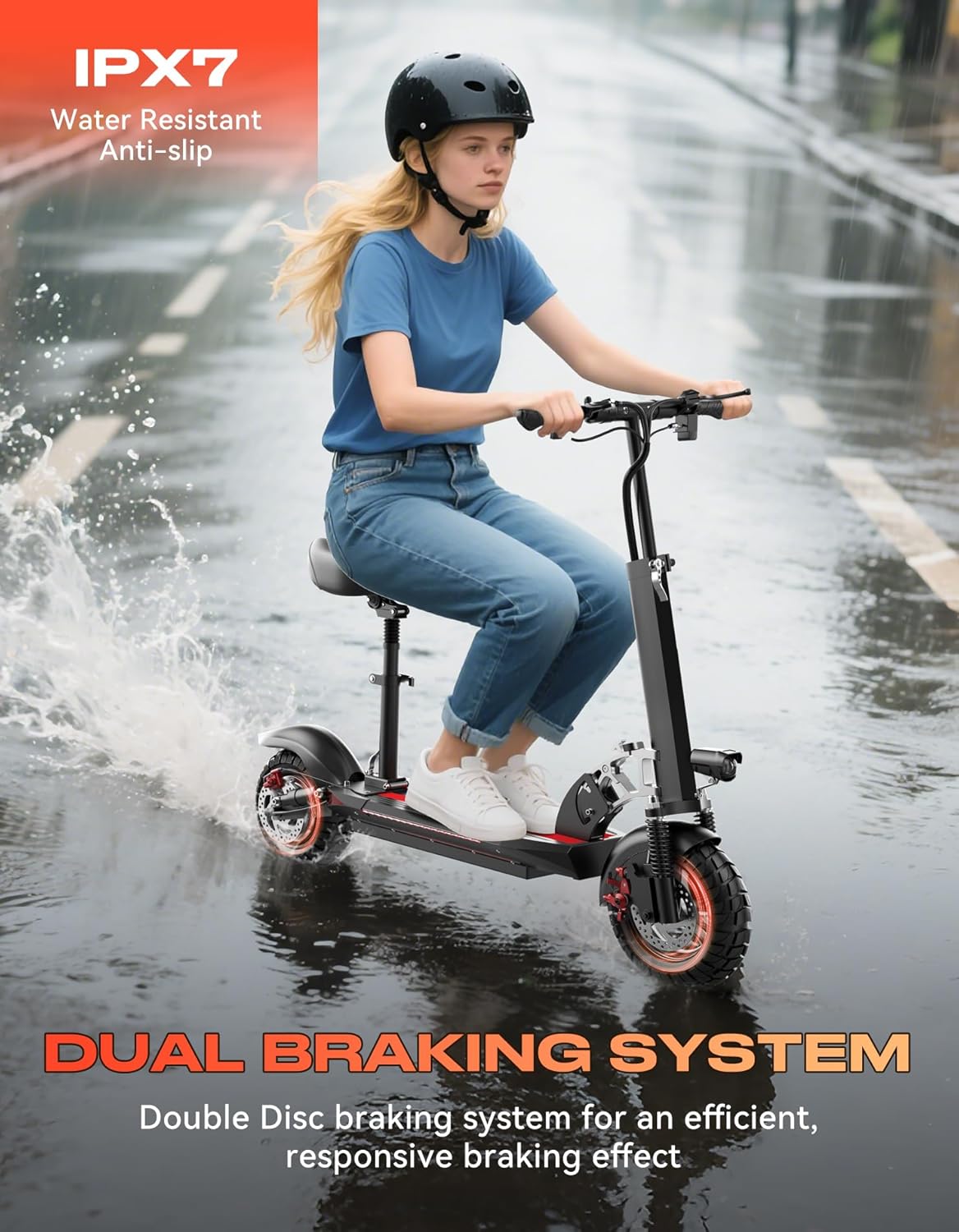 Electric Scooter for Adults with Seat, 1500W Peak Motor, 45-Mile Range, 25Mph Fast Speed, 48V 13AH Battery, Heavy Duty 300+ lbs, Dual Disc Brake, 10