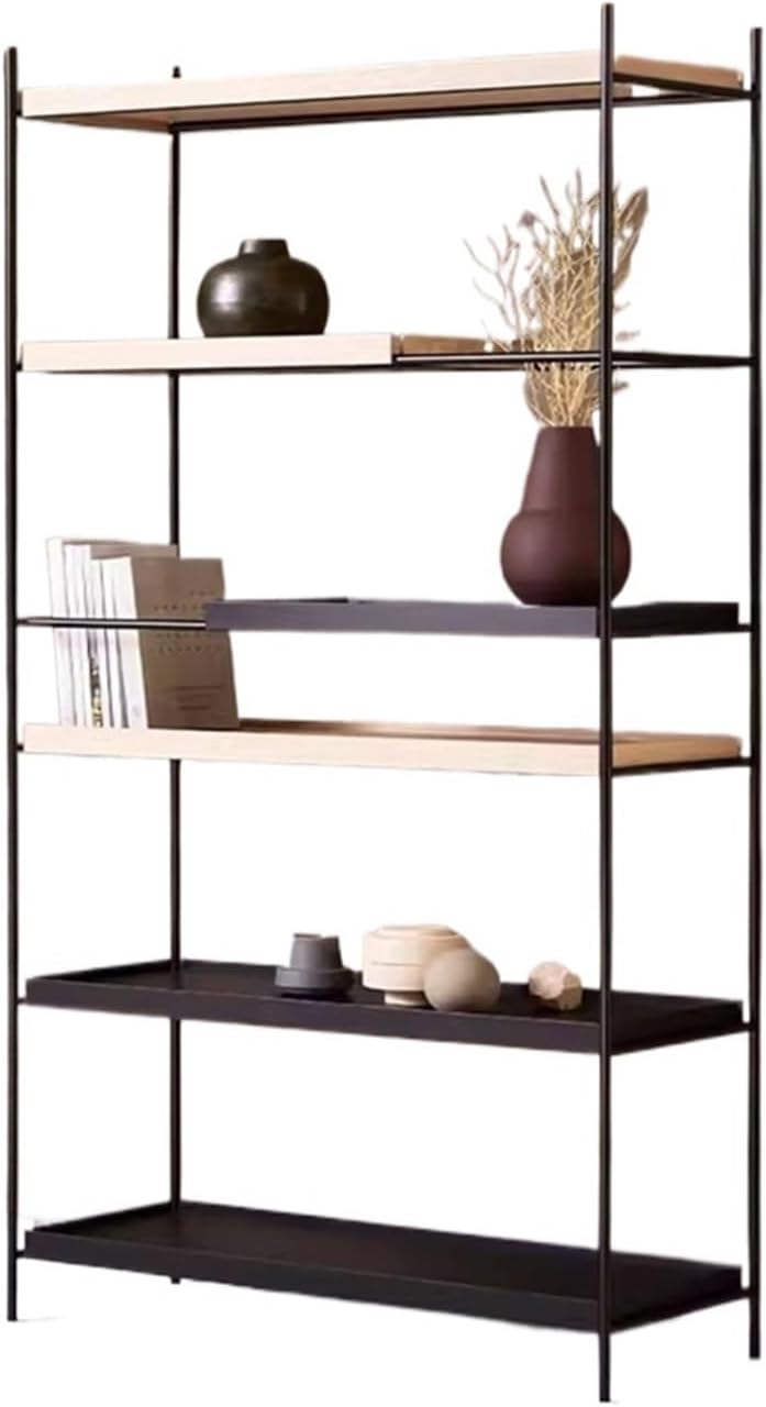 YOUQUEEN Book Shelf Simple Steel-Wood Combination Bookshelf Multi-Layer Stainless Steel Bookcase Modern Floor-to-Ceiling Living Room Storage Rack Bookshelves and Bookcases(L:120X35X200cm)