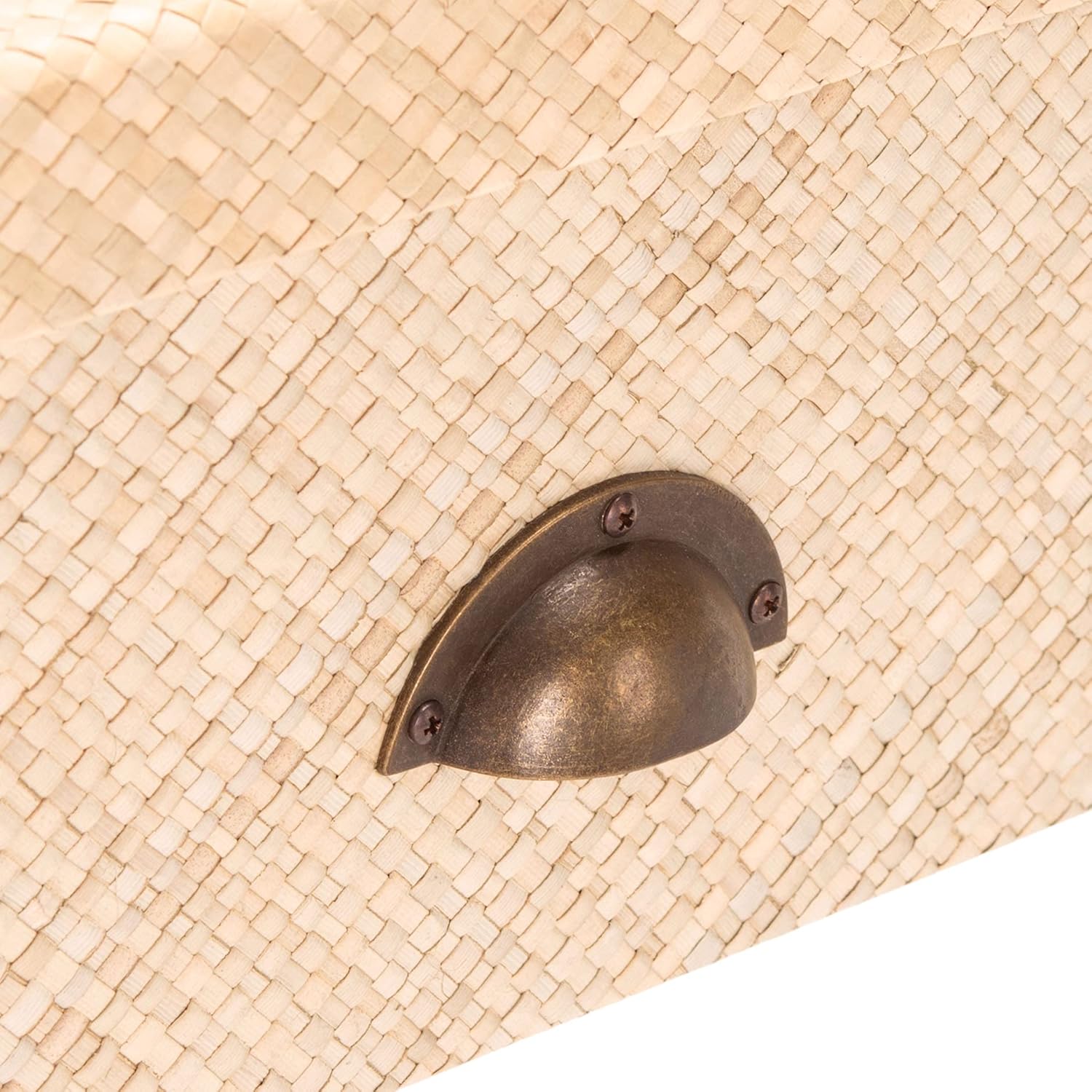 SAFAVIEH Home Collection Apis Light Natural Raffia/Gold 2-Drawer 2-Shelf Bookcase Console Table (Fully Assembled)