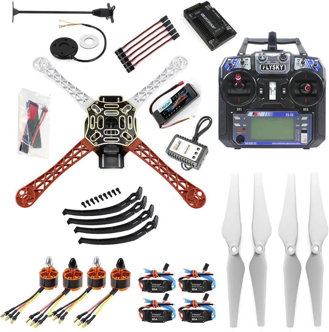 QWinOut 450mm Airframe 2.4G 6CH GPS APM2.8 Flight Control RC Quadcopter ARF Combo DIY Full Set Drone with 920KV Motor (Unassembly RTF)