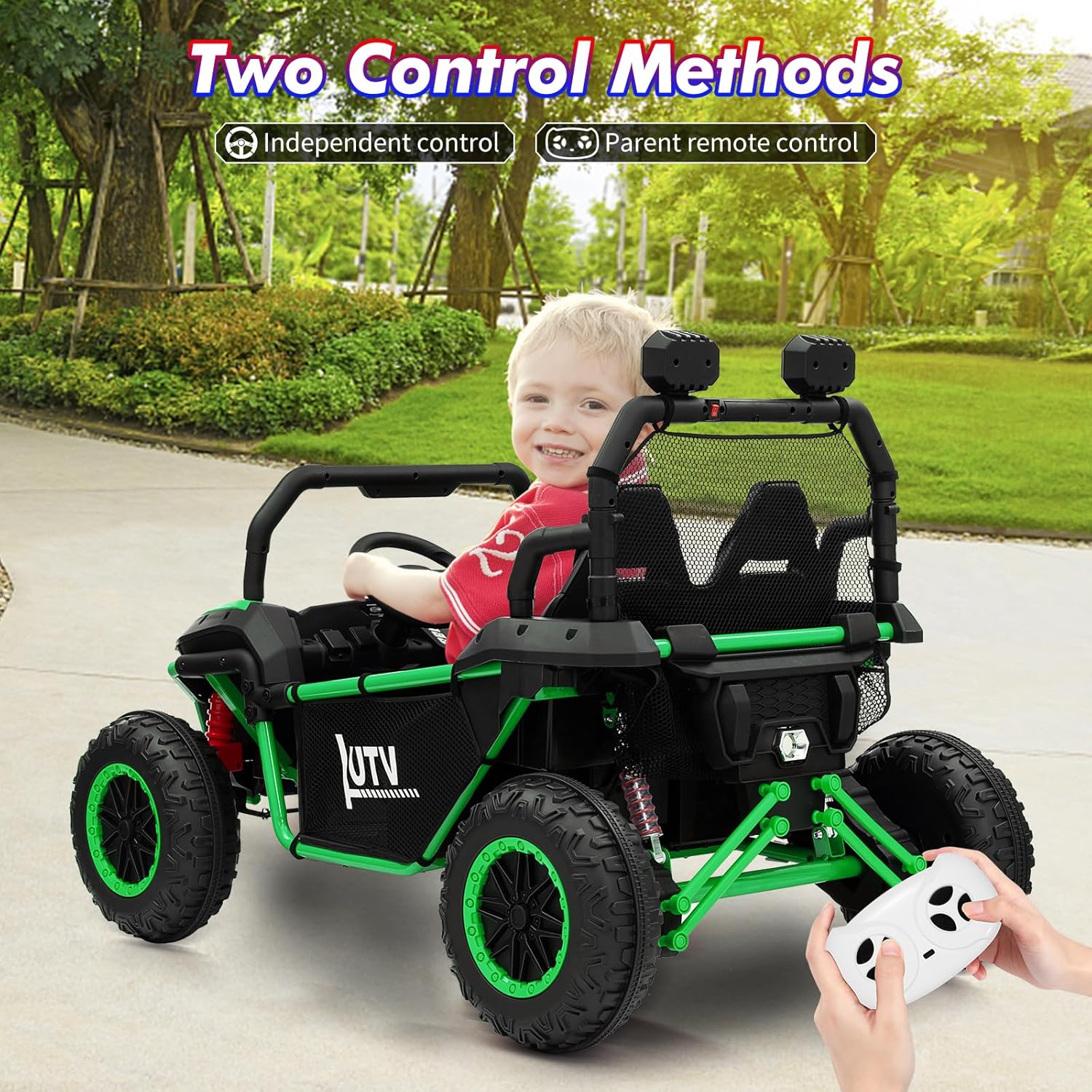 24V Power Wheel for Big Kids 3-8, 2 Seater Electric Car with Parent Remote Control, 400W All-Terrain UTV, Bluetooth Music & LED Lights, Ride on Car Toy for Grass