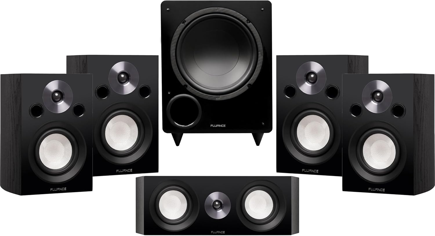 Fluance Reference Compact Surround Sound Home Theater 5.1 Channel Speaker System Including 2-Way Bookshelf, Center Channel, Rear Surround Speakers and DB10 Subwoofer - Black Ash (X851BC)