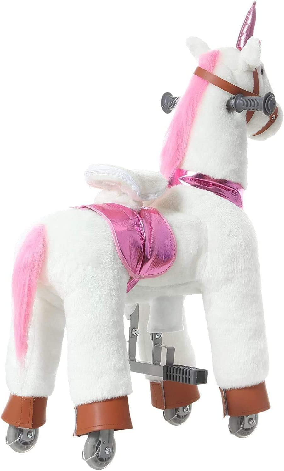 Walking Horse Ride On Toy Plush Animal Pink Unicorn Small Size for Ages 3-6 Years