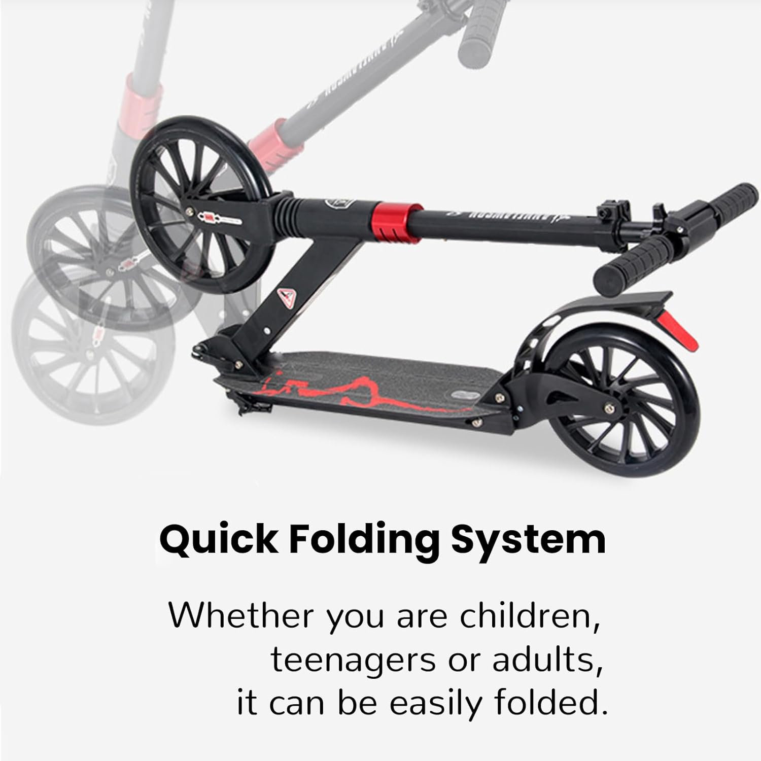 Scooter for Adults and Teens,Scooter for Kids Ages 8-12,with One-Kick Open Mechanism, Rear Brake, Height Adjustable Handlebar, Big Wheels, Shock Absorber,220Lb Weight Capacity,White