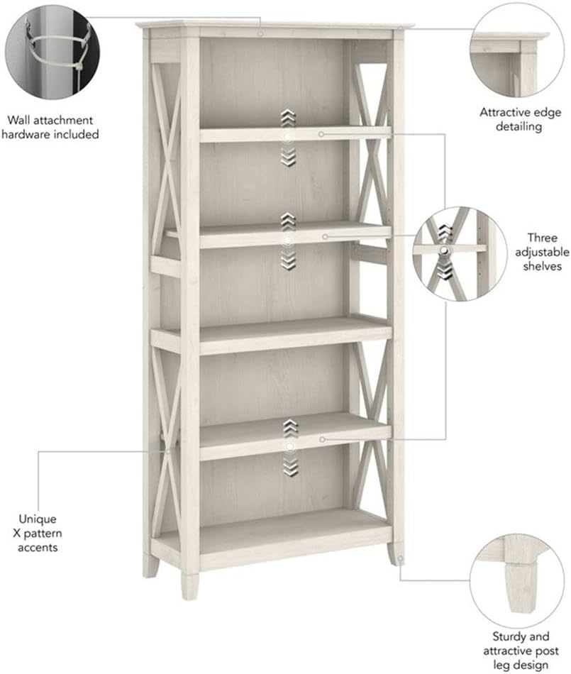 Pemberly Row 5 Shelf Bookcase Set of 2 in Linen White Oak - Engineered Wood